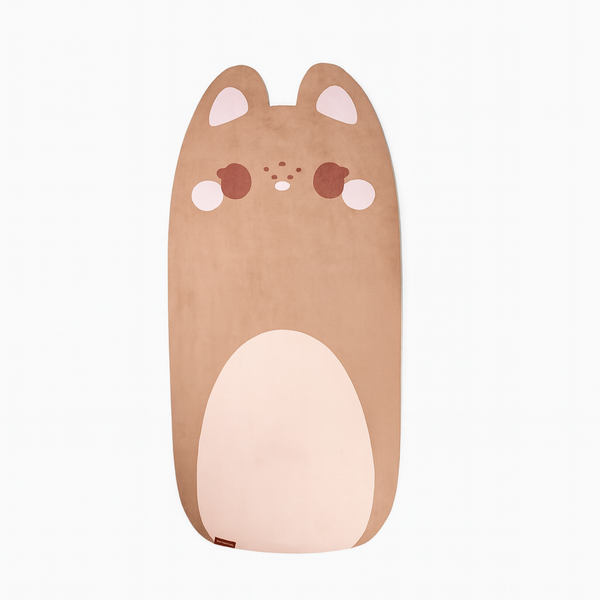Maple the bear-shaped yoga mat with a tan center and brown accents on a white background