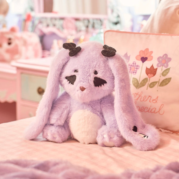  pink velvet bunny sleepy うさぎ Vivienne the Goth Bunny Heatable Weighted Plush | Tiny Protectors